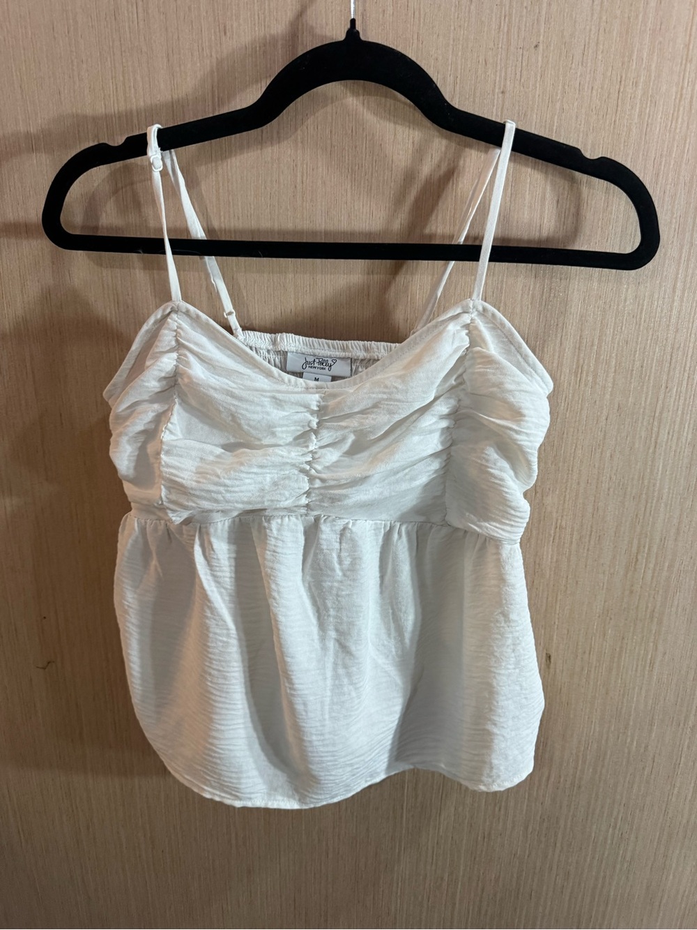 Women’s Just Polly Cream Ruched Spaghetti Strap Blouse Size Medium